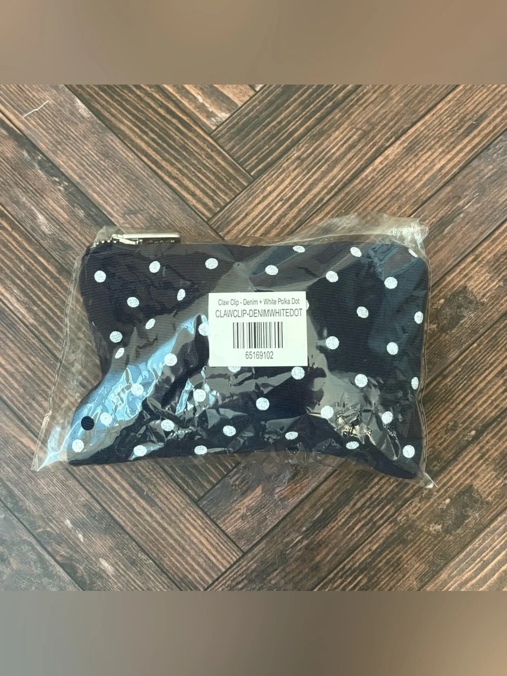 New Parke Claw Clip In Denim + White Polka Dot
